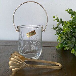 Arte Murano Kristall Lavorazione Etched Individual Ice Bucket with Tongs